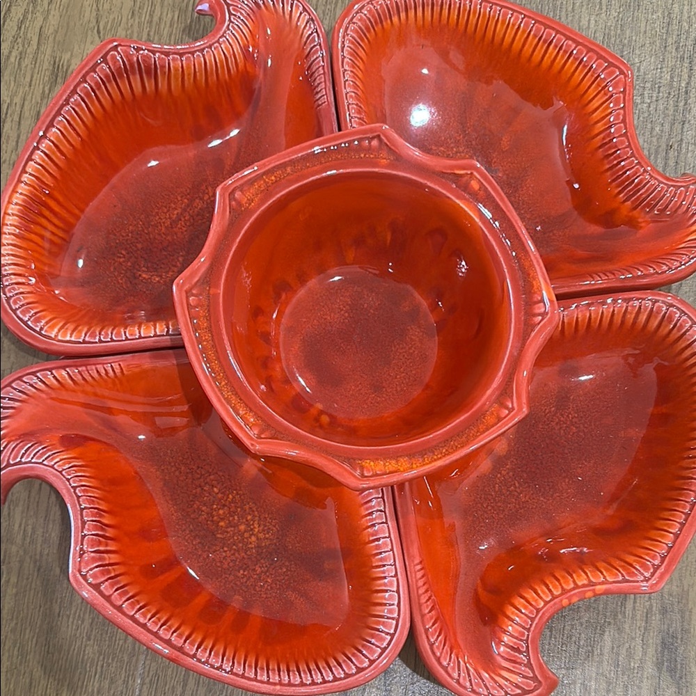 California MCM Vibrant Red pottery 5pc Serving Set